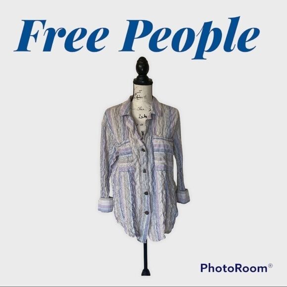 Free People Striped Button Down High Tide  Top (L) - Picture 2 of 12